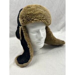 Weatherproof Mens Faux Fur Trapper Hat Black Tan Aviator Bomber Ear Flap Cap L